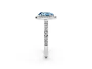 Fancy Blue Pear Cut Diamond Halo Ring Set in Silver with Bezel Frame and Pavé Band