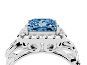 Fancy Blue Princess Cut Diamond Halo Ring Set in Platinum with Scrollwork Band and Prong Setting