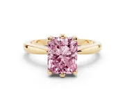 Fancy Pink Radiant Cut Diamond Solitaire Engagement Ring Set in Yellow gold with Slim Tapered Solitaire Band