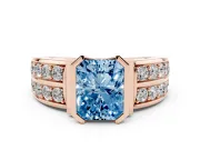Radiant Cut Half Bezel Engagement Ring Setting for a Fancy Blue Lab-Grown Diamond | Double Row Channel Band | Rose Gold