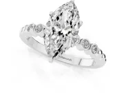 Marquise Cut Diamond Solitaire Engagement Ring Set in Silver with Bezel Accents on Beaded Band
