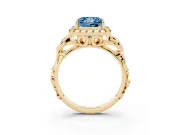 Princess Cut Filigree Halo Engagement Ring Setting for a Fancy Blue Lab-Grown Diamond | Yellow Gold