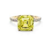 Asscher Cut Pave Solitaire Engagement Ring Setting for a Fancy Yellow Lab-Grown Diamond | Slim Band | Yellow Gold