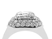 Asscher Cut Pave Halo Engagement Ring Setting | Slim Plain Band | Sterling Silver