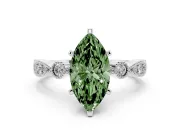 Fancy Green Marquise Cut Diamond Solitaire Engagement Ring Set in Silver with Milgrain Bezel Accent Band