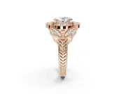 Heart-Shaped Vintage Floral Halo Engagement Ring Setting | Engraved Milgrain Band | Rose Gold