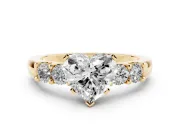 Heart-Shaped Five Stone Engagement Ring Setting | Prong-Set Side Stones | Yellow Gold