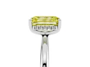 Fancy Yellow Emerald Cut Diamond Solitaire Engagement Ring Set in Silver with Prong Setting and Polished Band