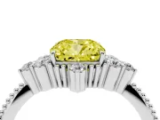 Cushion Cut Cluster Engagement Ring Setting for a Fancy Yellow Lab-Grown Diamond | Beaded Edges | Sterling Silver