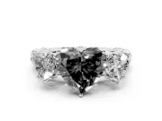 Heart-Shaped Three Stone Engagement Ring Setting for a Black Center | Braided Band | Platinum