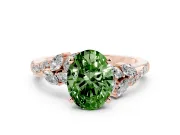 Fancy Green Oval Cut Diamond Solitaire Ring Set in Rose gold with Marquise Twist Band and Prong Setting