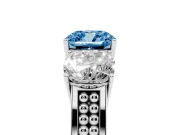 Fancy Blue Cushion Cut Diamond Three-Stone Ring Set in Silver with Textured Band