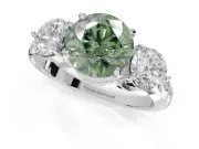 Round Three Stone Engagement Ring Setting for a Fancy Green Lab-Grown Diamond | Tapered Pave Band | White Gold