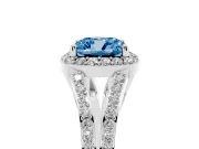 Cushion Cut Halo Engagement Ring Setting for a Fancy Blue Lab-Grown Diamond | V-Split Pavé Band | Sterling Silver