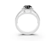 Fancy Black Round Cut Diamond Halo Ring Set in White gold with Double Pavé Split Shank