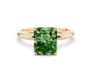 Fancy Green Radiant Cut Diamond Solitaire Engagement Ring Set in Yellow gold with Prong Setting and Polished Band