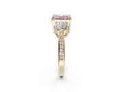 Radiant Cut Three Stone Engagement Ring Setting for a Fancy Pink Lab-Grown Diamond | Tapered Pave Band | Yellow Gold