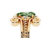 Fancy Green Pear Cut Diamond Twisted Band Solitaire Ring Set in Yellow gold with Scroll Prongs