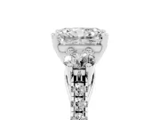 Three-Stone Radiant Cut Diamond Pavé Band Ring Set in Platinum with Prong-Set Trio