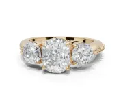 Cushion Cut Three Stone Engagement Ring Setting | Tapered Pave Band | Yellow Gold
