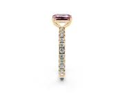 Fancy Pink Emerald Cut Diamond Pavé Solitaire Ring Set in Yellow gold with Round Band and Prong Setting