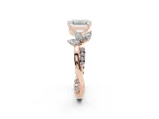 Emerald Cut Diamond Floral Vine Solitaire Engagement Ring Set in Rose gold with Marquise Leaves