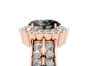 Fancy Black Oval Cut Diamond Scalloped Halo Ring Set in Rose gold with Pavé Split Shank
