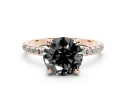 Round Petite Pavé Solitaire Engagement Ring Setting for a Black Center | Slim Band | Rose Gold