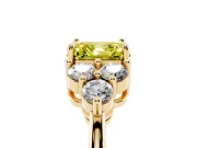 Fancy Yellow Asscher Cut Diamond Solitaire Ring Set in Yellow gold with Cluster Accents on Each Side