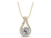 Round Lab-Grown Diamond Teardrop Halo Pendant Necklace | Pavé Split Bail | Yellow Gold