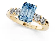 Emerald Cut Five Stone Engagement Ring Setting for a Fancy Blue Lab-Grown Diamond | Yellow Gold