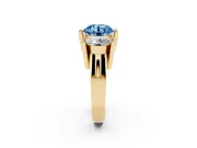 Round Channel-Set Three Stone Engagement Ring Setting for a Fancy Blue Lab-Grown Diamond | Wide Flat Band | Yellow Gold