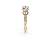 Cushion Cut Three Stone Engagement Ring Setting | Tapered Pave Band | Yellow Gold