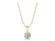 Round Lab-Grown Diamond Floral Cluster Pendant Necklace | Petal Halo | Yellow Gold