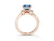Fancy Blue Three-Stone Asscher Cut Diamond Ring Set in Rose gold with Prong Setting and Plain Band