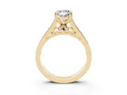 Cushion Cut Cathedral Channel Set Engagement Ring Setting | Double Claw Prongs | Yellow Gold