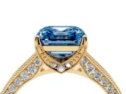 Asscher Cut Hidden Halo Engagement Ring Setting for a Fancy Blue Lab-Grown Diamond | Milgrain Pave | Yellow Gold