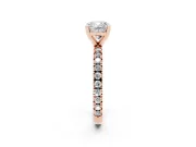 Cushion Cut Diamond Pavé Band Solitaire Set in Rose gold with Prong Setting
