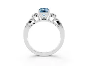 Fancy Blue Emerald Cut Diamond Three-Stone Ring Set in Silver with Pavé Split Shank and Prong Setting