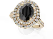 Fancy Black Oval Lab-Grown Diamond Double Halo Statement Ring Set in Yellow Gold with Pavé Band