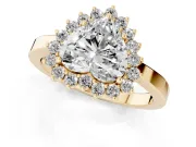 Heart Cut Diamond Halo Ring Set in Yellow gold with Round Halo and Smooth Solitaire Band