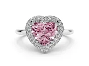 Fancy Pink Heart Cut Diamond Halo Engagement Ring Set in Silver with Solitaire Band and Prong Setting
