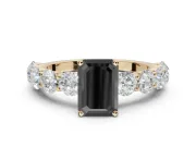 Emerald Cut Side Stone Engagement Ring Setting for a Black Center | Yellow Gold