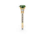 Fancy Green Three-Stone Round Cut Diamond Pavé Band Ring Set in Yellow gold with Prong Setting