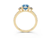 Cushion Cut Three Stone Engagement Ring Setting for a Fancy Blue Lab-Grown Diamond | Pave Shoulders | Yellow Gold