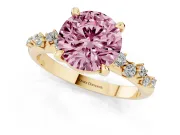 Round Graduated Accent Engagement Ring Setting for a Fancy Pink Lab-Grown Diamond | Yellow Gold