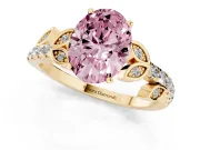 Oval Leaf Pavé Engagement Ring Setting for a Fancy Pink Lab-Grown Diamond | Yellow Gold