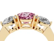 Round Three Stone Engagement Ring Setting for a Fancy Pink Lab-Grown Diamond | Large Round Side Stones | Yellow Gold