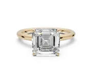Asscher Cut Hidden Halo Engagement Ring Setting | Thin Plain Band | Yellow Gold