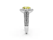 Fancy Yellow Oval Cut Diamond Halo Engagement Ring Set in White gold with Split Shank and Prong Setting